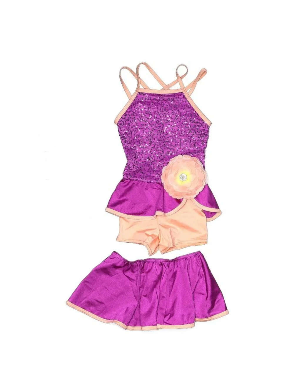 Girl Weissman Hello Song 12454 Purple Peplum Skirt Biketard Dance Costume Sz S 6